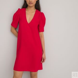 Платье Короткое с V-образным вырезом короткие рукава 42 красный