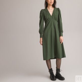 Платье С V-образным вырезом с длинными рукавами жаккардовая ткань 40 зелены