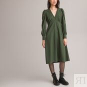 Платье С V-образным вырезом с длинными рукавами жаккардовая ткань 44 зелены