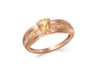 Кольцо с цитрином и 8 фианитами из красного золота