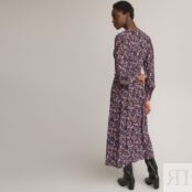 Платье Длинное расклешенное с цветочным принтом 44 разноцветный