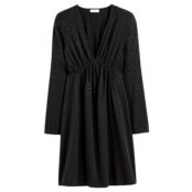 Платье Расклешенное короткое V-образный вырез длинные рукава 40 черный