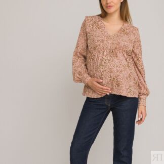 Блузка Для периода беременности с V-образным вырезом и цветочным принтом 40