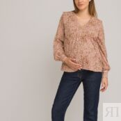 Блузка Для периода беременности с V-образным вырезом и цветочным принтом 34