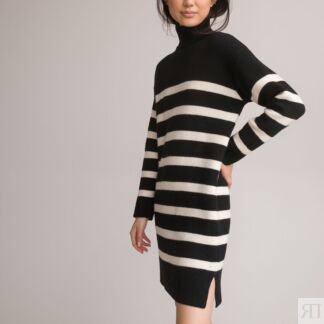 Платье-пуловер Короткое в полоску длинные рукава XXL черный