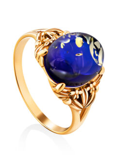 Эффектное кольцо «Кармен» из синего янтаря