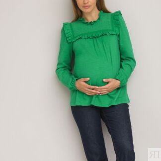 Блузка Для периода беременности с воланами длинные рукава XL зеленый