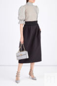 Черная юбка-колокол длины миди с фактурным поясом ручной отделки VALENTINO