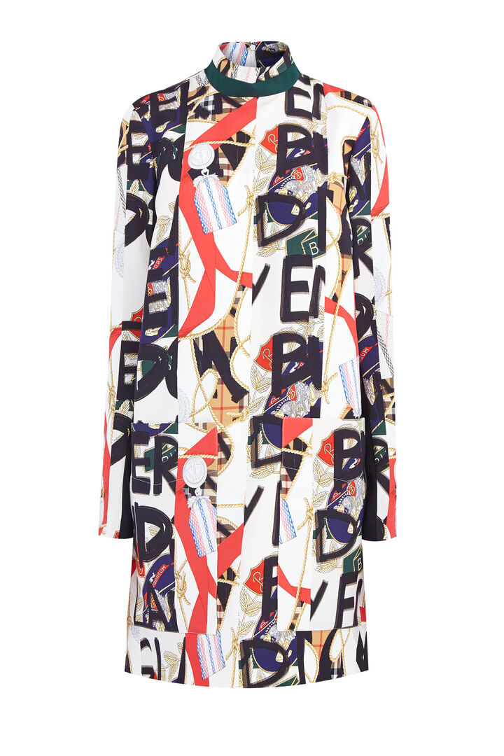 Платье из шелка и шерсти с принтом в виде коллажа из архивов бренда BURBERR
