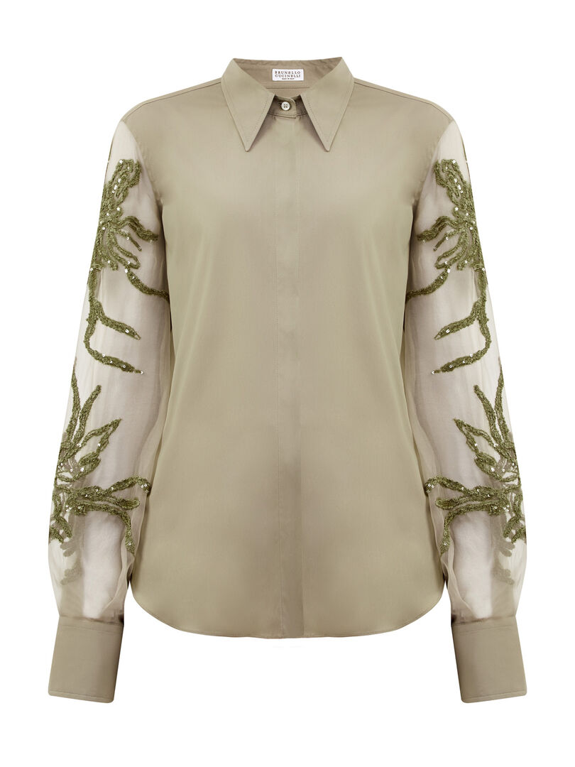 Блуза из хлопка и органзы с вышивкой Marine Flower BRUNELLO CUCINELLI