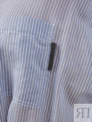 Укороченная рубашка из органзы Shadow Stripe с деталью Мониль BRUNELLO CUCI