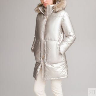 Куртка Стеганая зимняя средней длины съемный капюшон 44 (FR) - 50 (RUS) роз