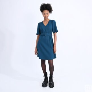Платье С короткими рукавами с поясом M синий