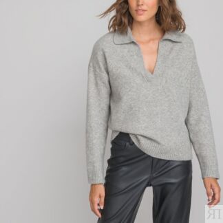 Пуловер С воротником поло XL серый