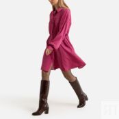 Платье Короткое из атласного жаккарда рубашечный воротник 1(S) розовый